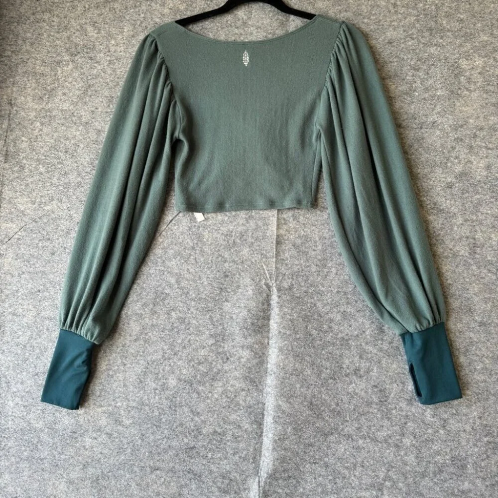 Intimately Free People Green Puff Sleeve Modal Ruched Front Crop Top Size XS